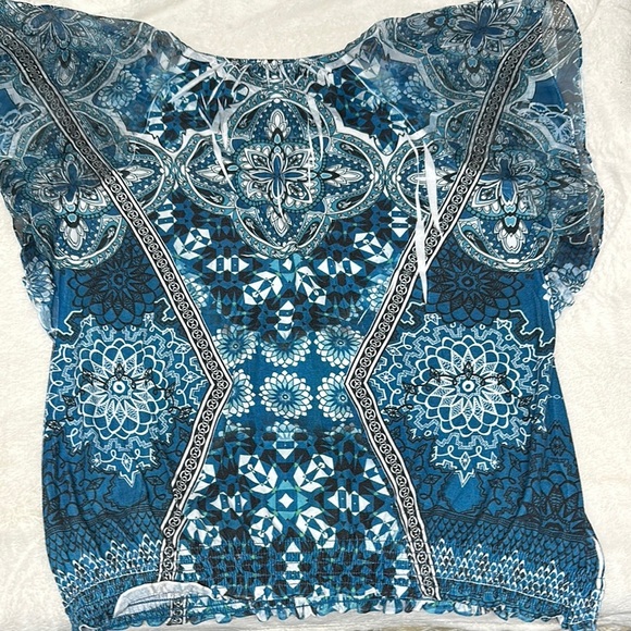 Style & Co. Blue Graphic Blouse with Flutter Sleeves - Picture 10 of 10